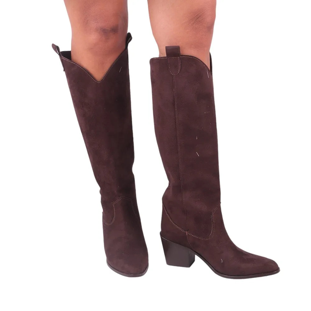 Brown Knee High Cowboy Boots for Women