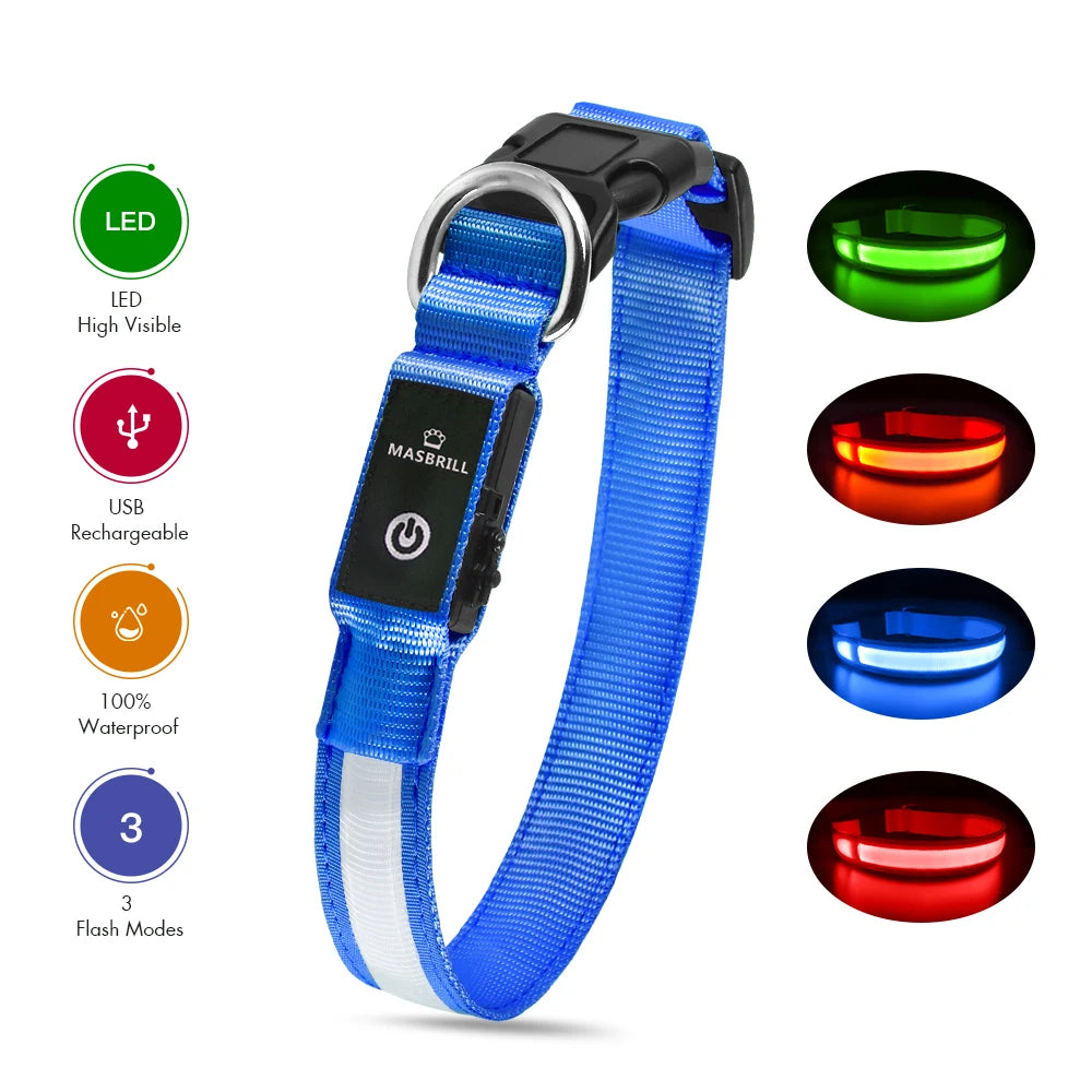 MASBRILL Luminous Dog Collar, Waterproof Safety Collars