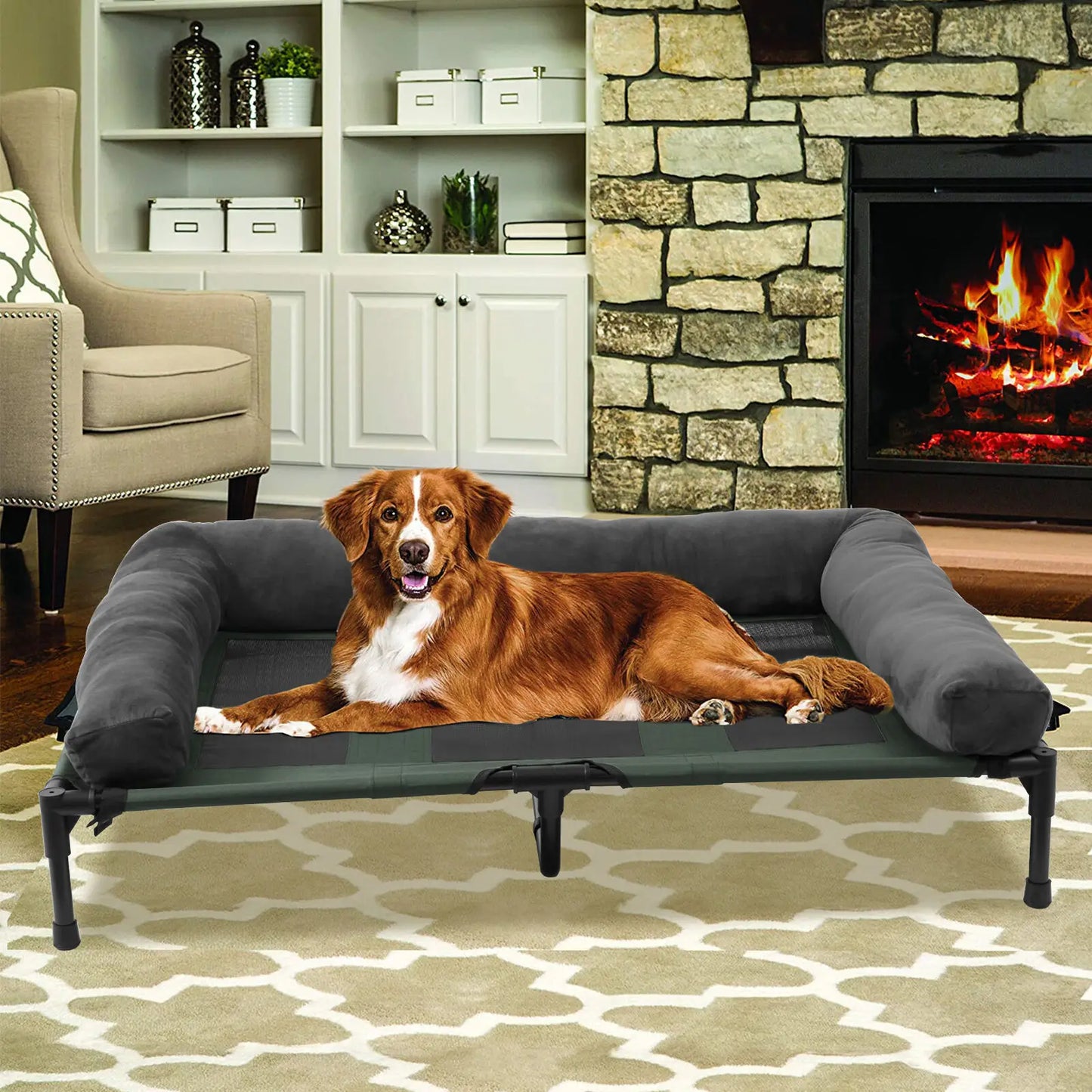 Elevated Cooling Dog Bet with Bolster, Indoor/Outdoor