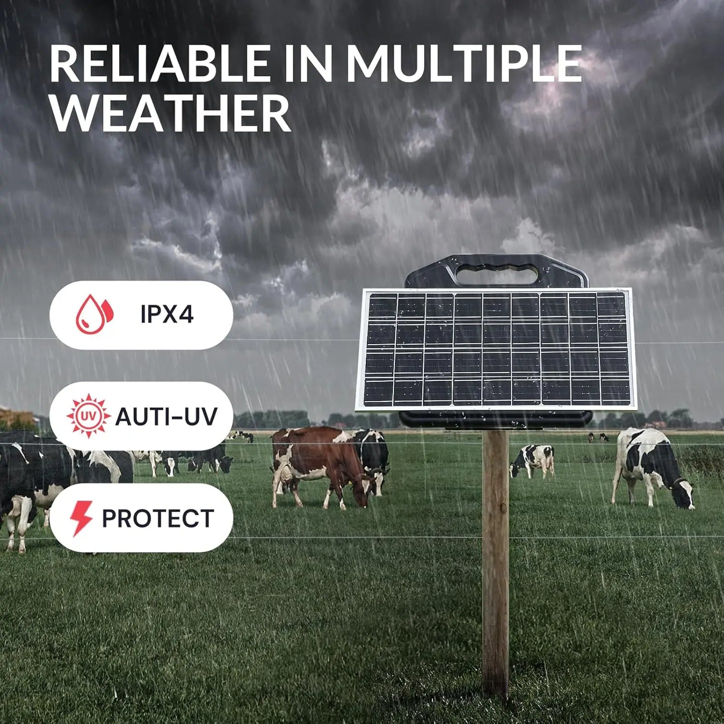 S2500 2.2 Joule Solar Fence Charger, 60 Miles Solar Electric Fence Charger For Livestock, Horses, Cattle Sheep, Portable And