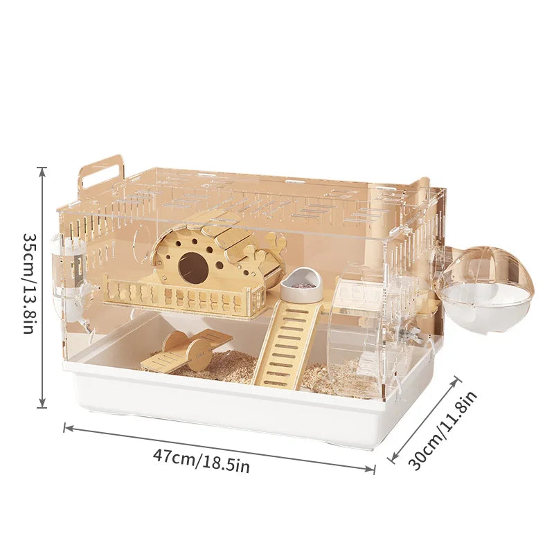 8 In 1 Acrylic Hamster Cage Wooden Accessories & Toys