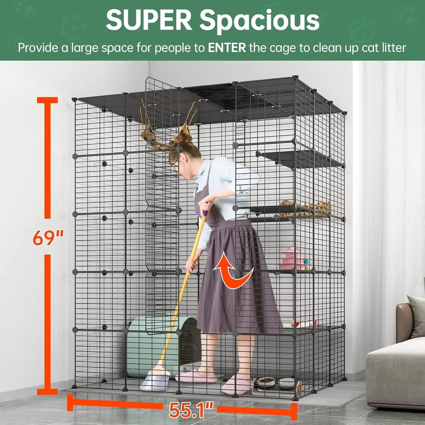 Large Indoor Cat Cage Metal Wire Ideal for 1-4 Cats