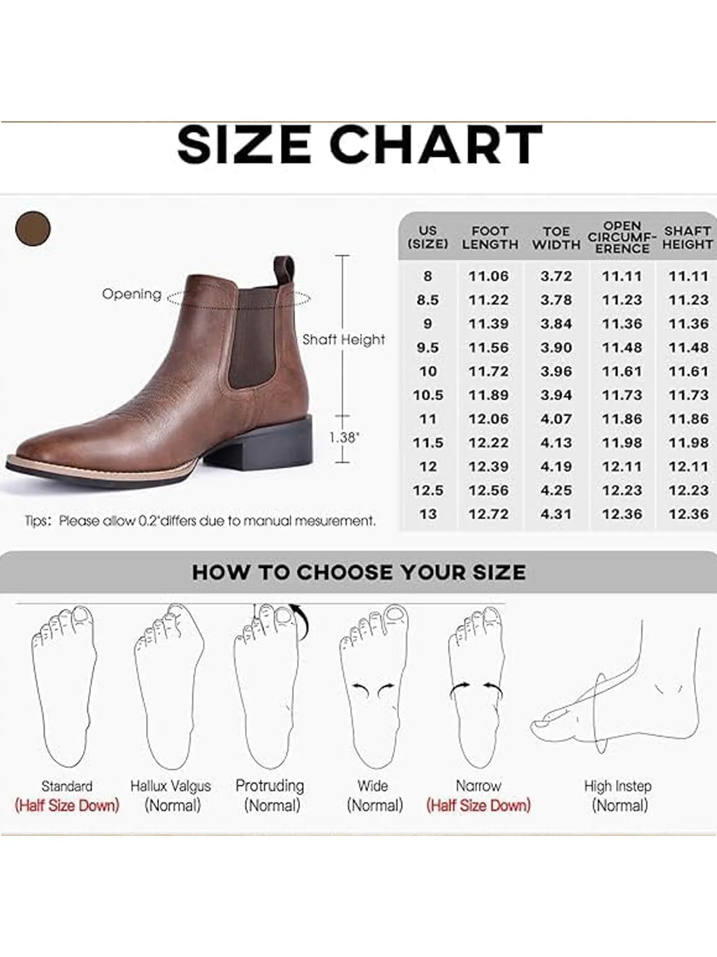 Western Cowboy Boots for Men - Square Toe, Ankle