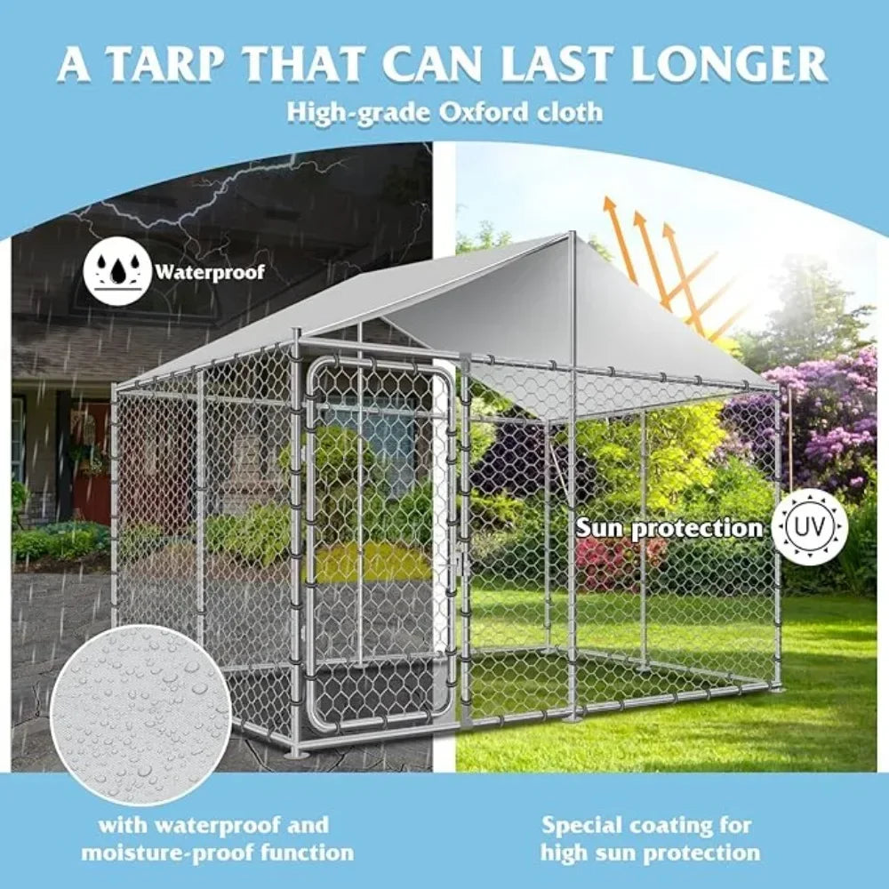 Outside Dog Kennel With Water Resistant Cover (90"x90"x63" Silver)