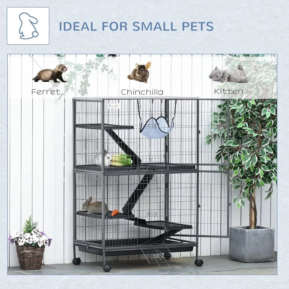 50" 5-Tier Small Animal Cage, Ferret Cage, Large Chinchilla Cage with Hammock Accessory & Heavy-Duty Steel Wire, Small An
