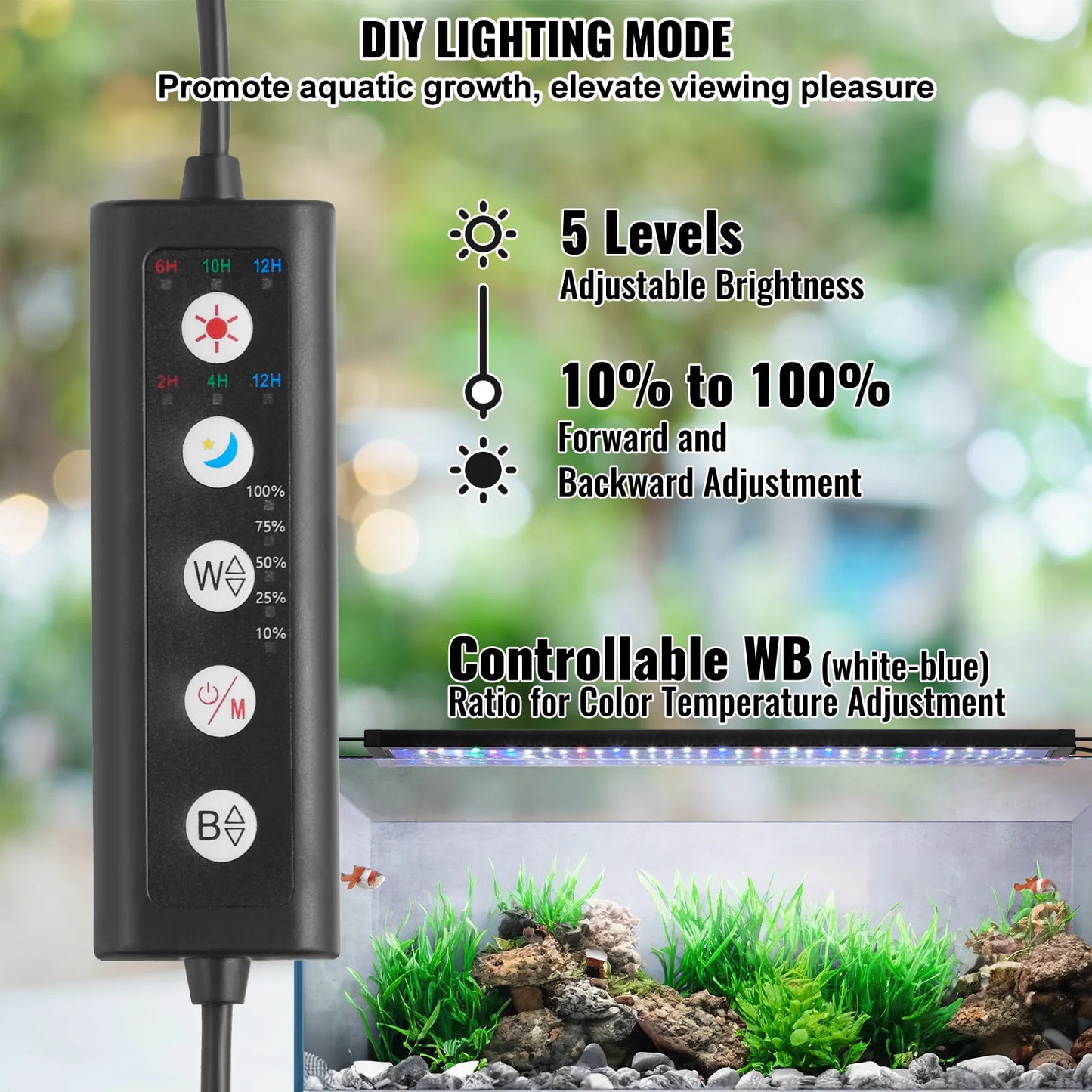 Aquarium Light 26W Full Spectrum Fish Tank Light w/ Adjustable Brightness & Timer