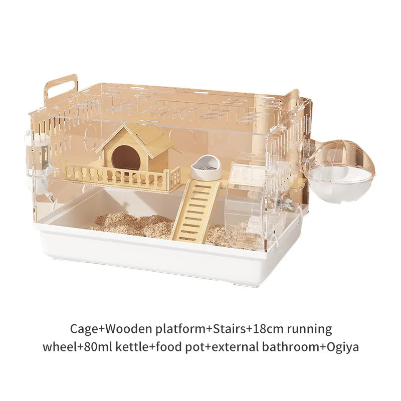 8 In 1 Acrylic Hamster Cage Wooden Accessories & Toys