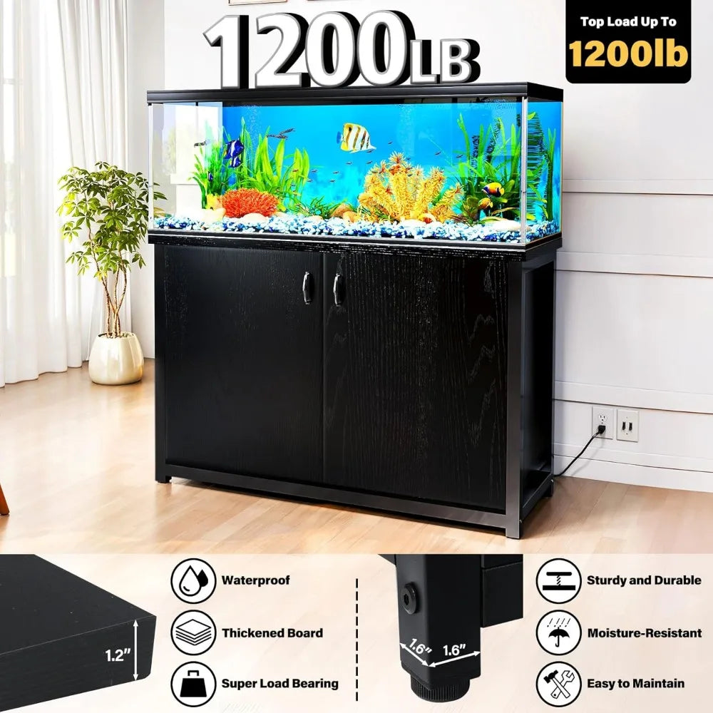 55-75 Gallon Aquarium Stand with Charging Station,  Metal,  With Storage Cabinet