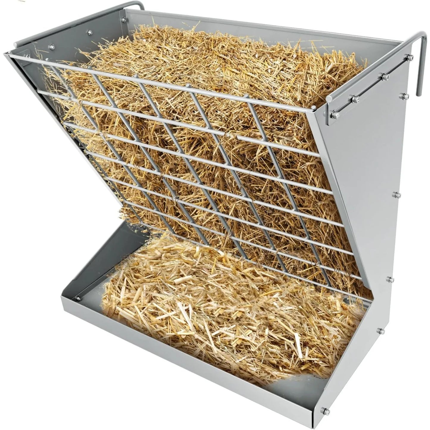 US Wall Mount, Heavy-Duty Hay Rack, Galvanized 2 in 1 Hay And Grain Feeder