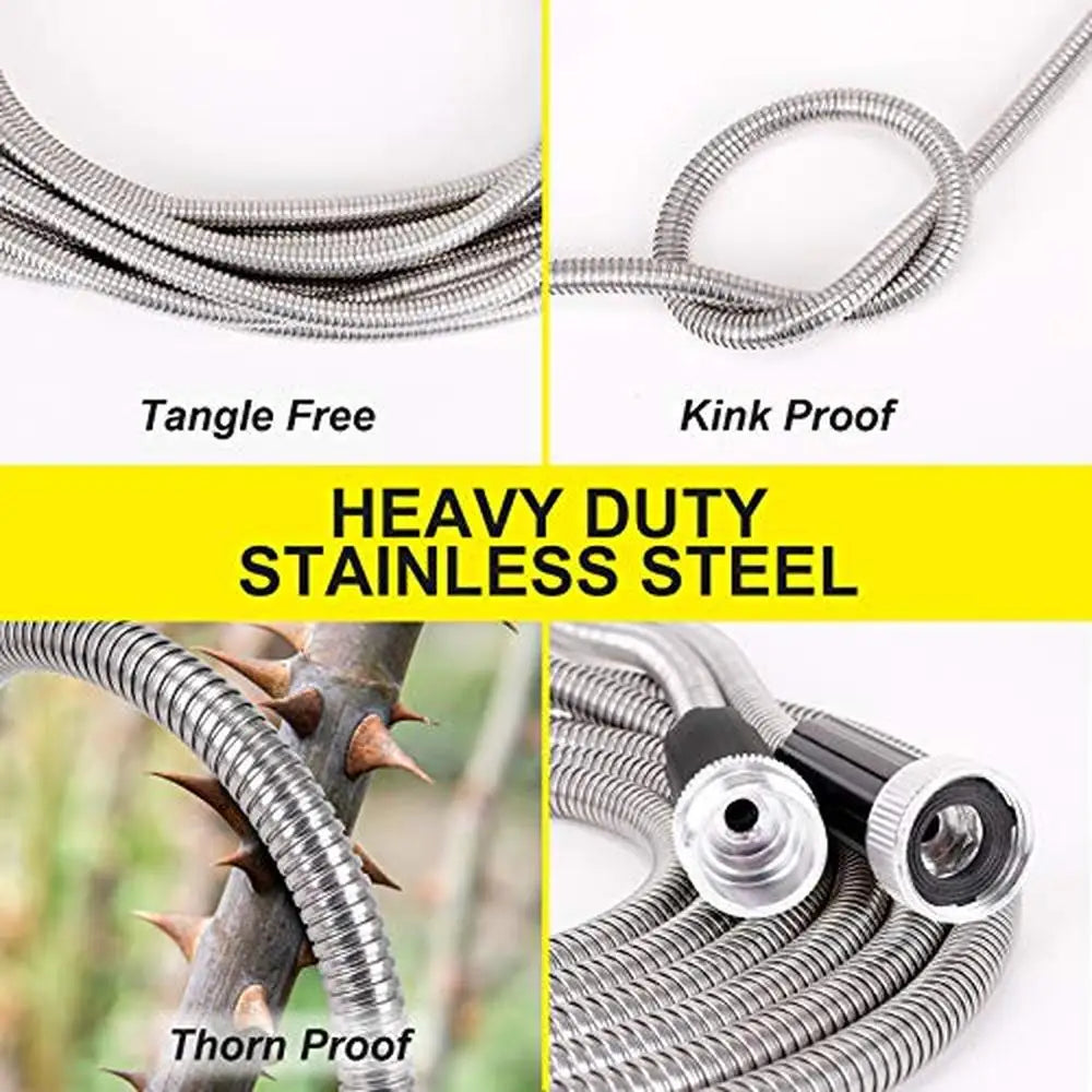 100 Foot Heavy Duty Stainless Steel Water Hose, Kink & Tangle Free