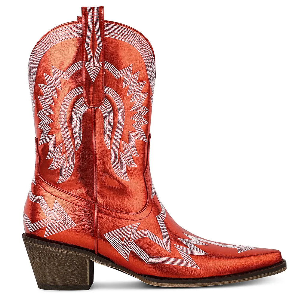 Women's Embroidered Metallic Cowboy Boots