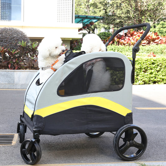 Pet Stroller For 2 Pets With Zipper Divider