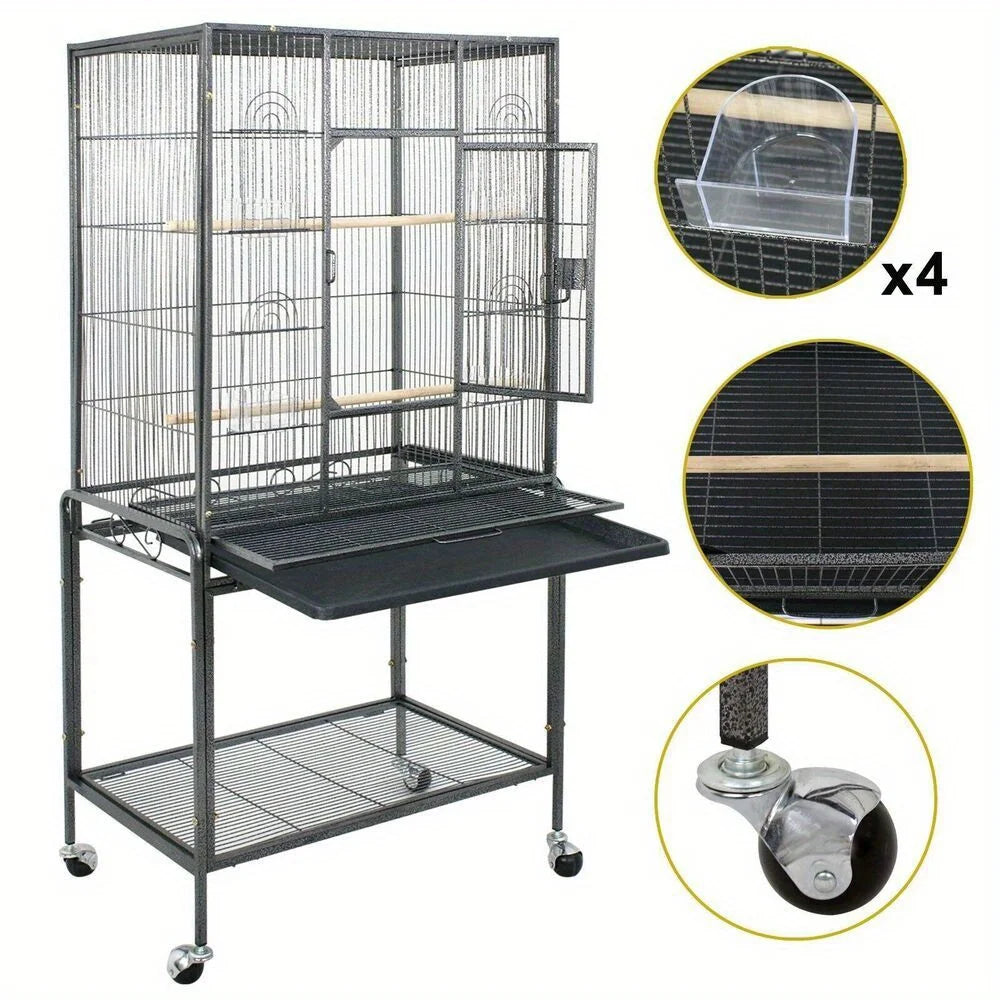 Bird Cage Steel Top For Large Birds With Rolling Wheels