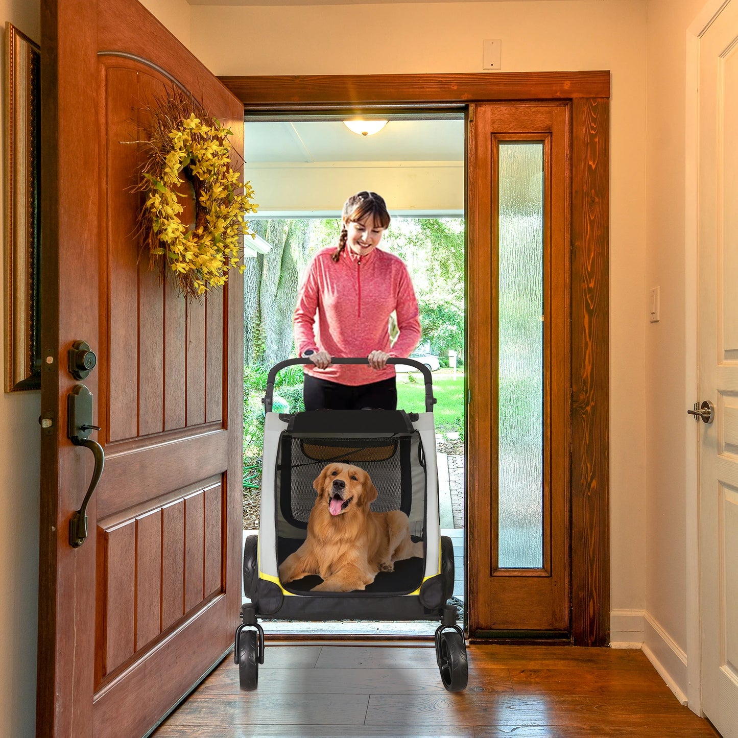 Pet Stroller For 2 Pets With Zipper Divider