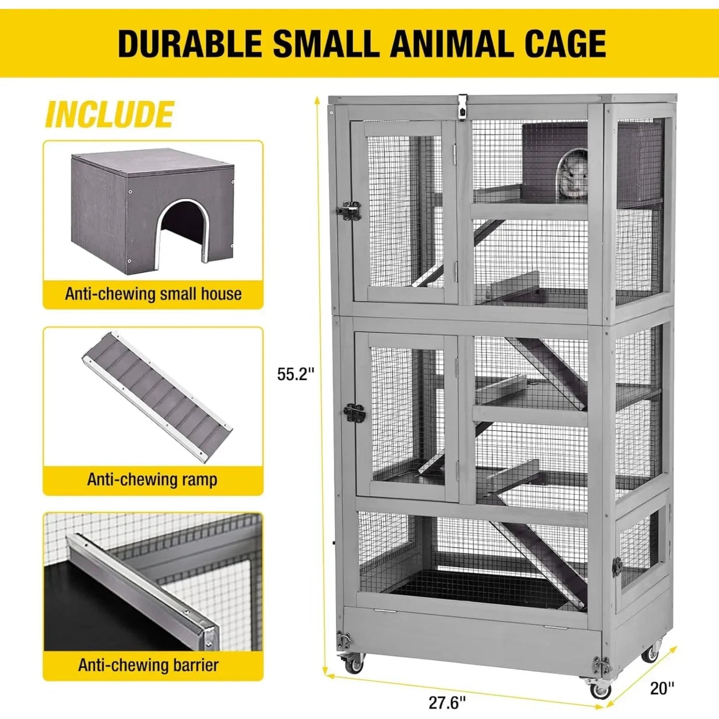 Small Animal Cage For Chinchilla, Ferret, Chameleon, Rat, Metal Frame