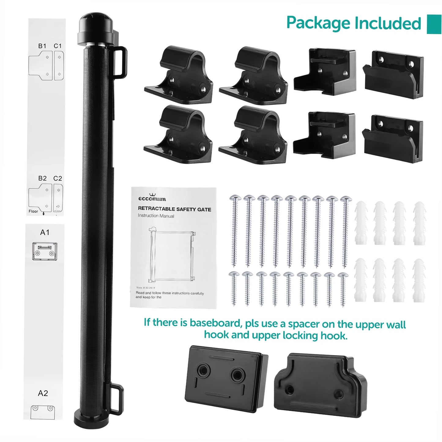 Retractable Mesh Pet/Baby Gate 34 inch Tall Extends To 61 Inch Wide