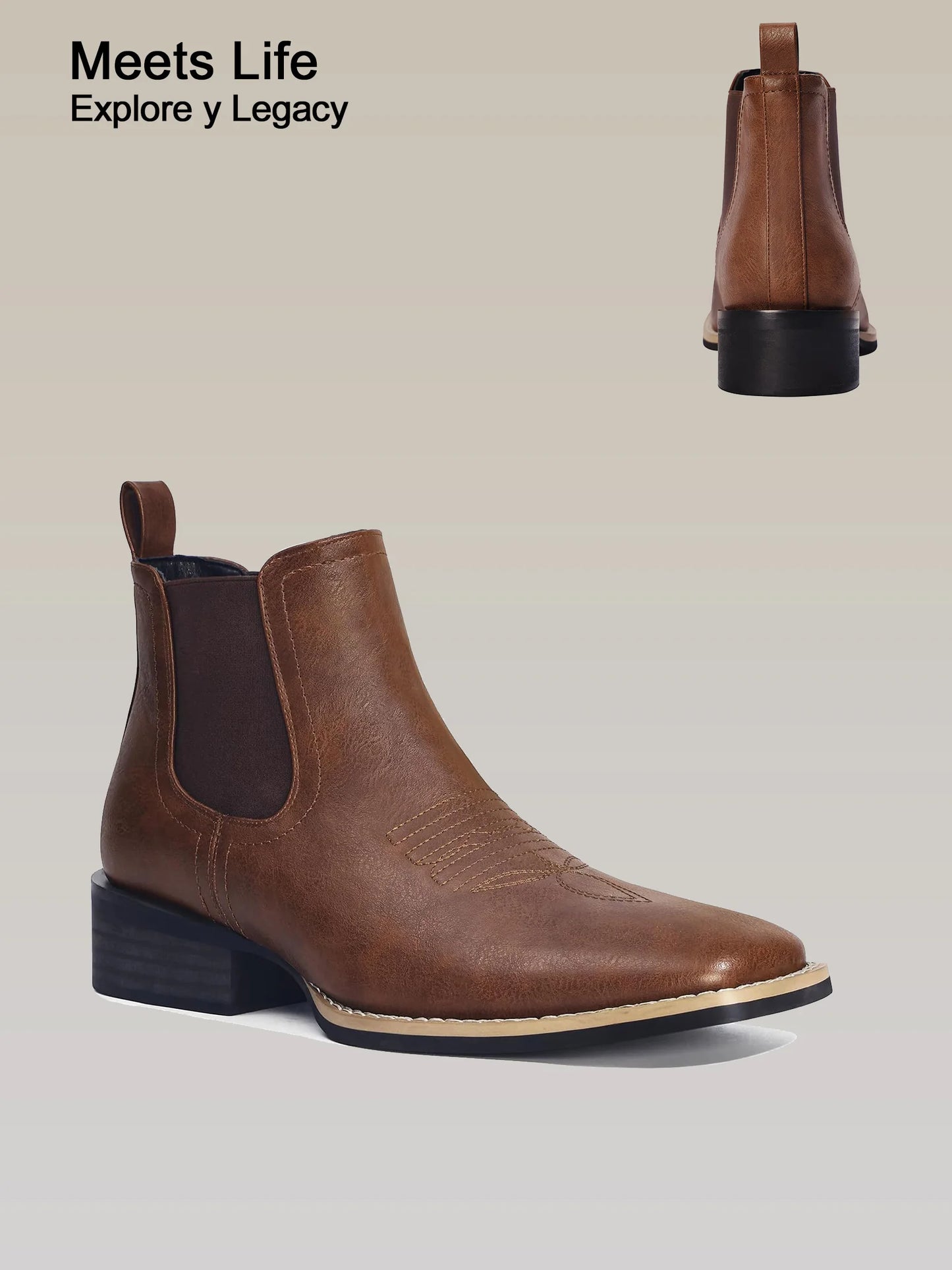 Western Cowboy Boots for Men - Square Toe, Ankle