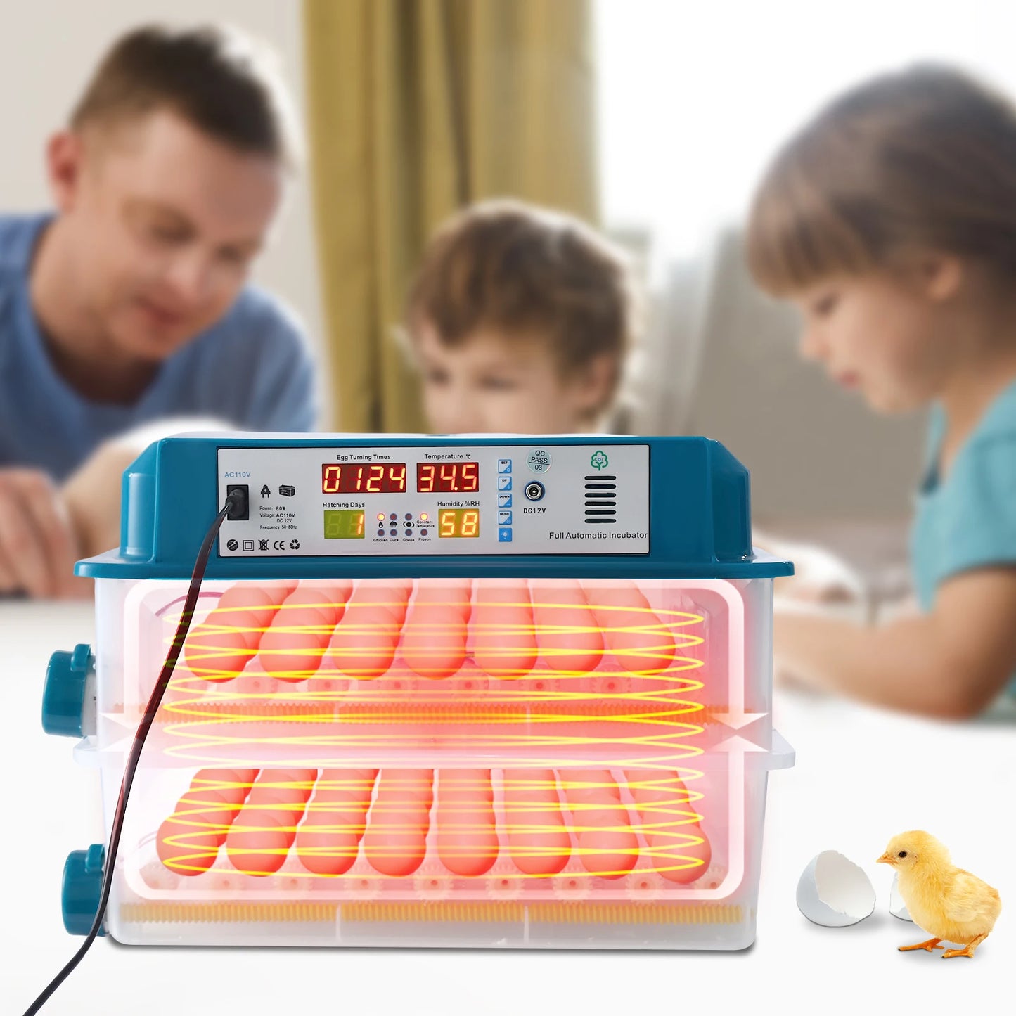 120 Eggs Intelligent Incubator, 360°Automatic Egg Turning & Temperature Control & 5 Incubation Modes