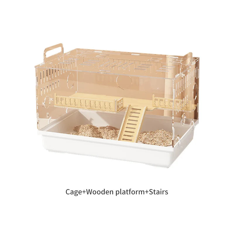 8 In 1 Acrylic Hamster Cage Wooden Accessories & Toys