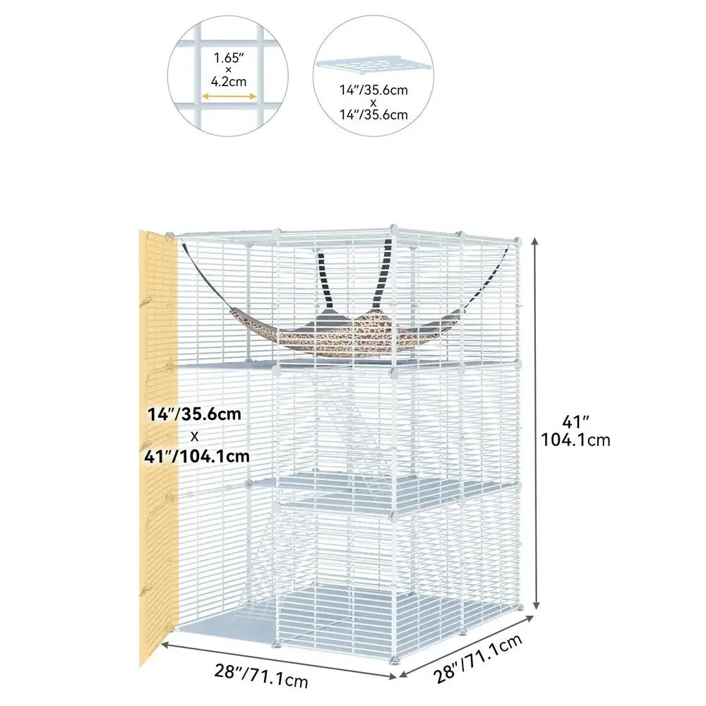 3-Tier Indoor Cat Cage With Large Hammock 1-2 Cats 28x28x41