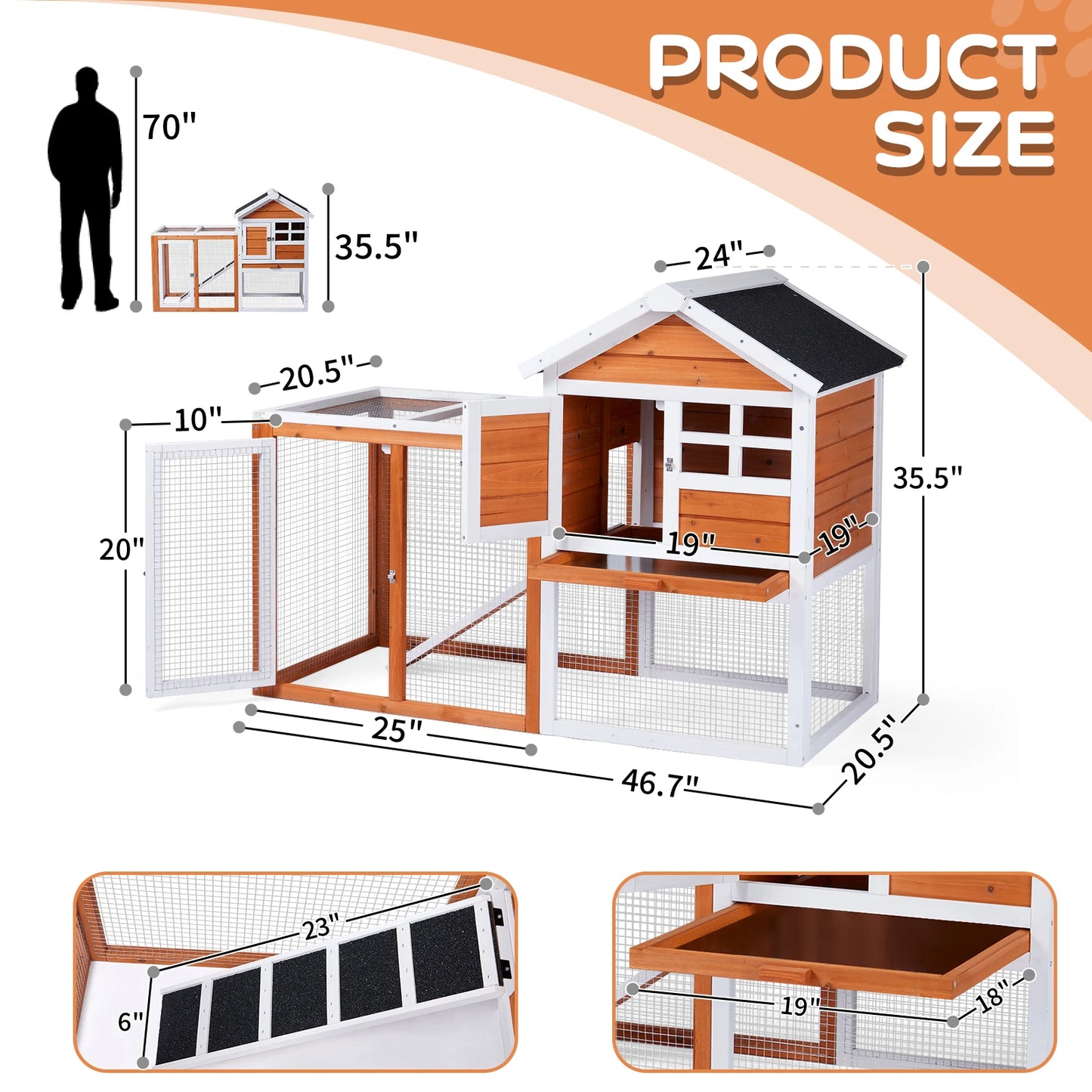 Wooden Indoor/Outdoor Coop, Cage Pull Out Upper Tray