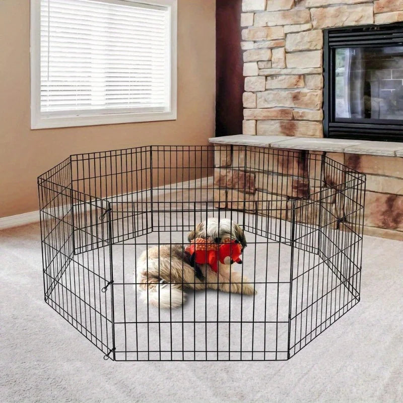 24" Dog Playpen Crate 8 Panel Fence Pet Play Pen Exercise Puppy Kennel Cage Yard