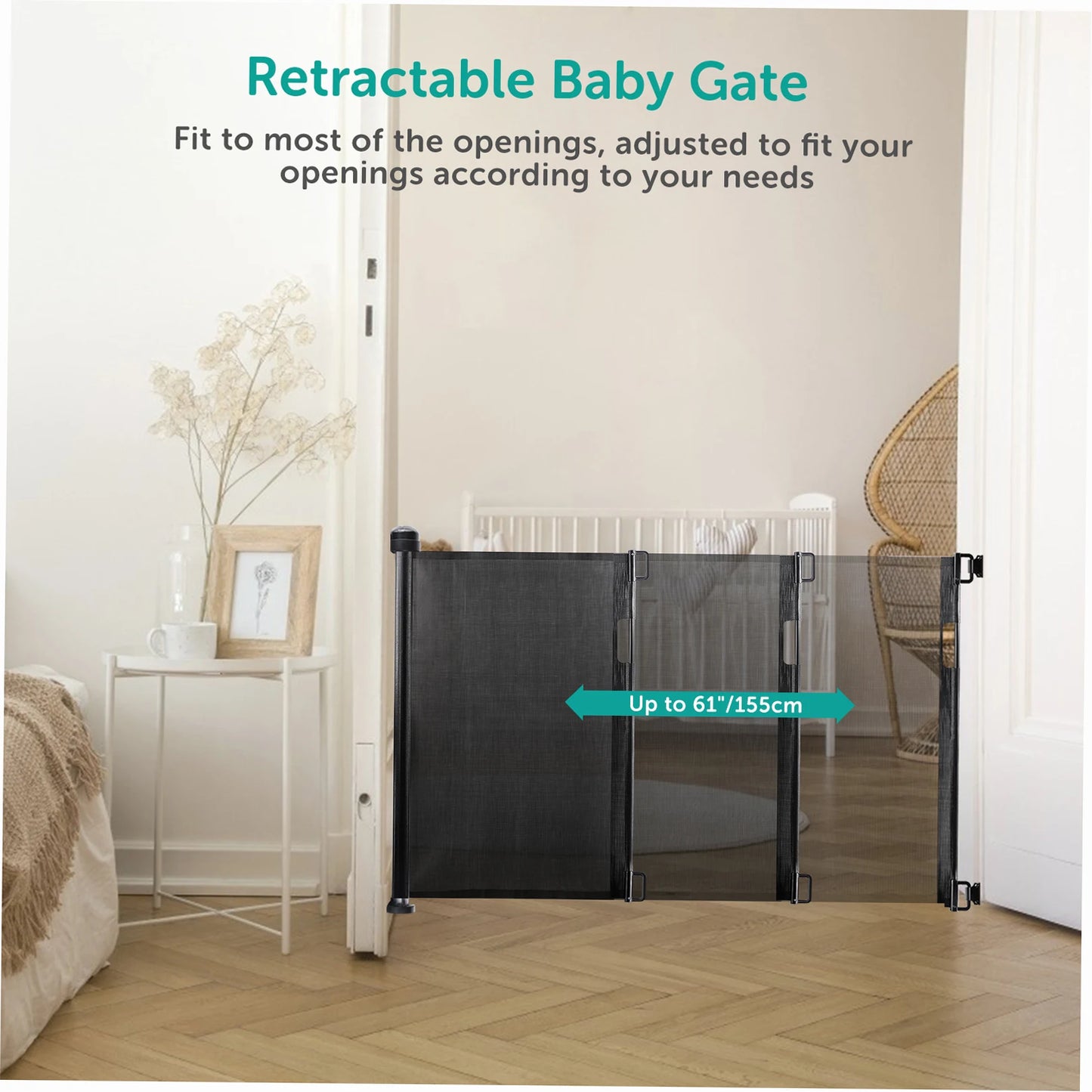 Retractable Mesh Pet/Baby Gate 34 inch Tall Extends To 61 Inch Wide