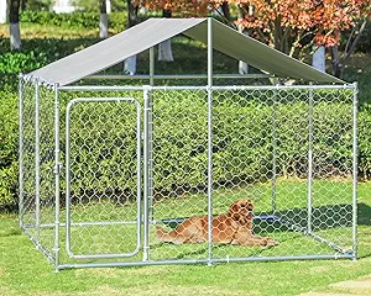 Outside Dog Kennel With Water Resistant Cover (90"x90"x63" Silver)
