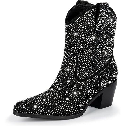 Mid Calf, Glitter Rhinestone Cowboy Boots for Women