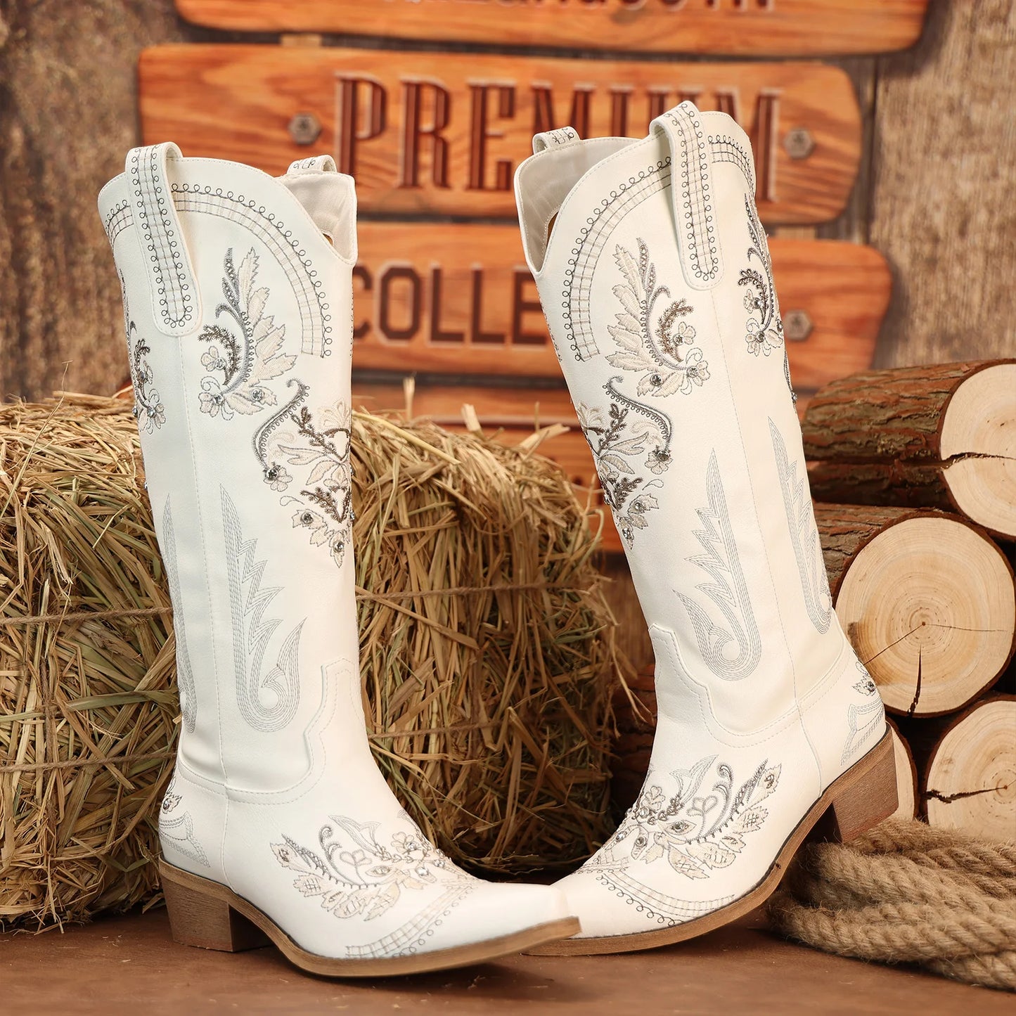 Sparkly Rhinestone Retro Cowboy Boots for Women - Wide Calf Knee High