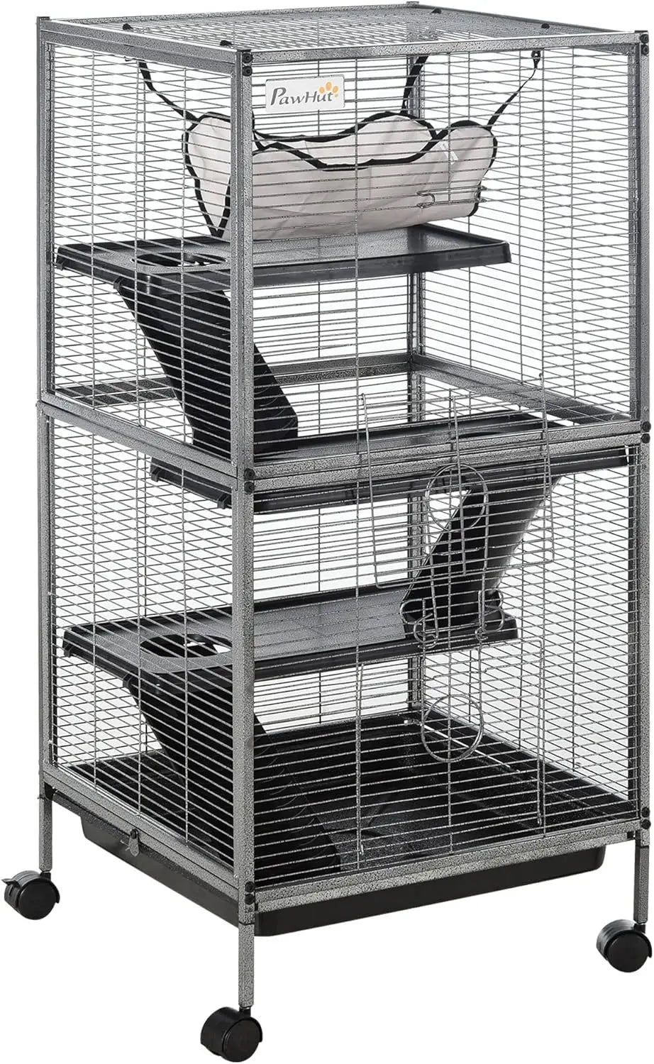 Metal Small Animal Cage Rolling Big Ferret Cage, Chinchilla Cage, Sugar Glider Cage, with Hammock & 4 Tiers, Removable