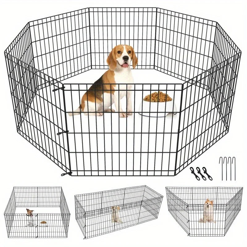 24" Dog Playpen Crate 8 Panel Fence Pet Play Pen Exercise Puppy Kennel Cage Yard