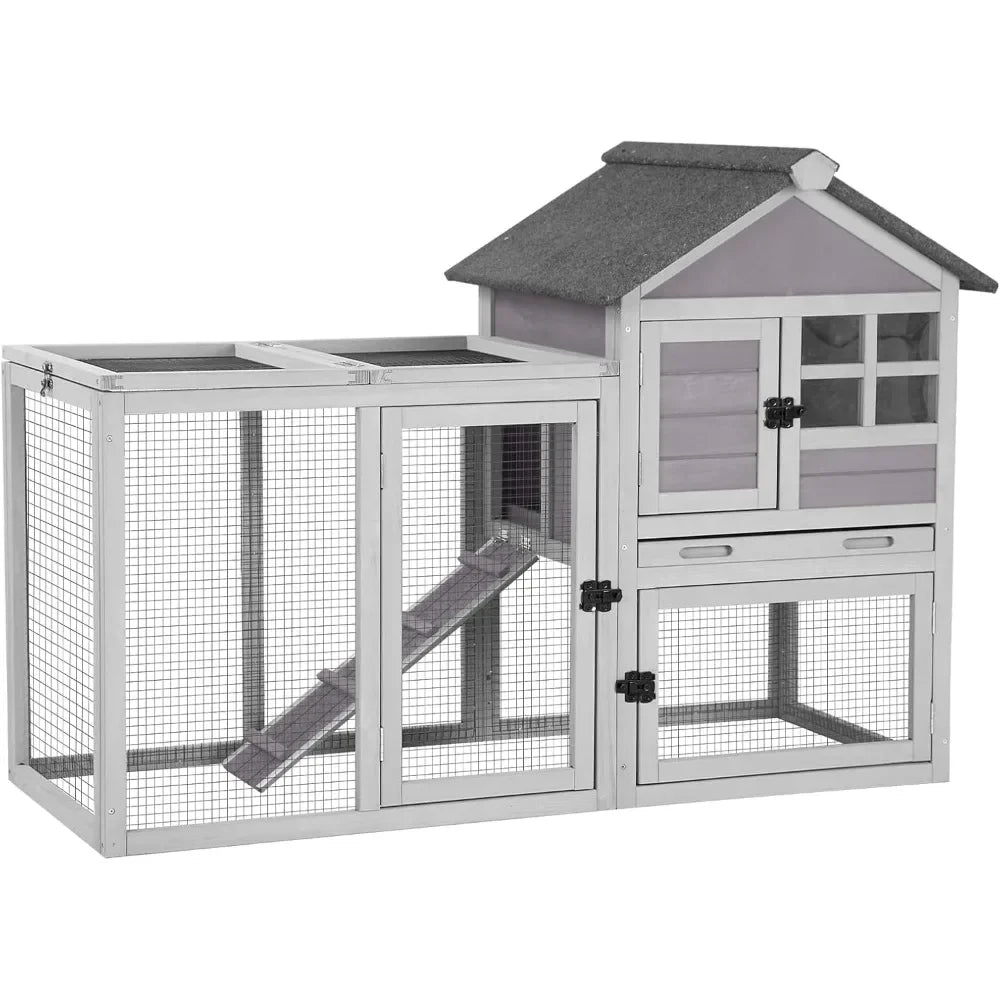 51.6''L Rabbit Hutch, Chicken Coop, Indoor Bunny Cage with Run