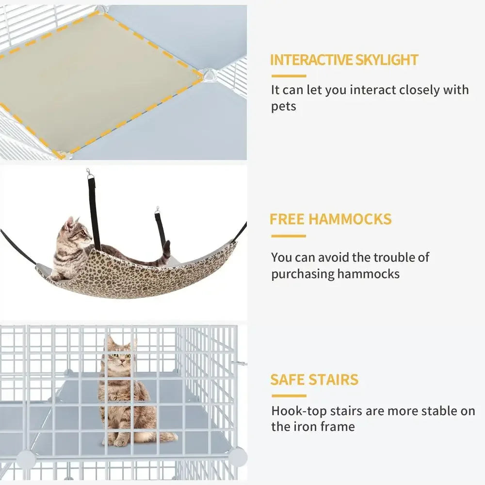 3-Tier Indoor Cat Cage With Large Hammock 1-2 Cats 28x28x41