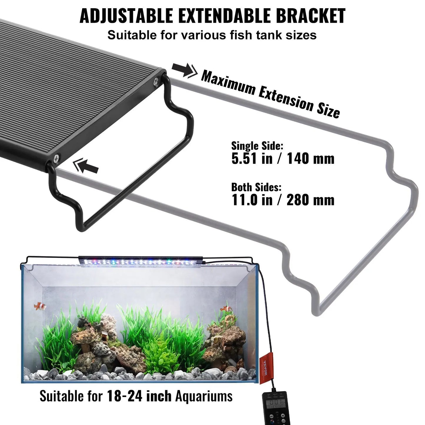 Aquarium Light with LCD Monitor, 18W Light Adjustable Brightness & Timer -