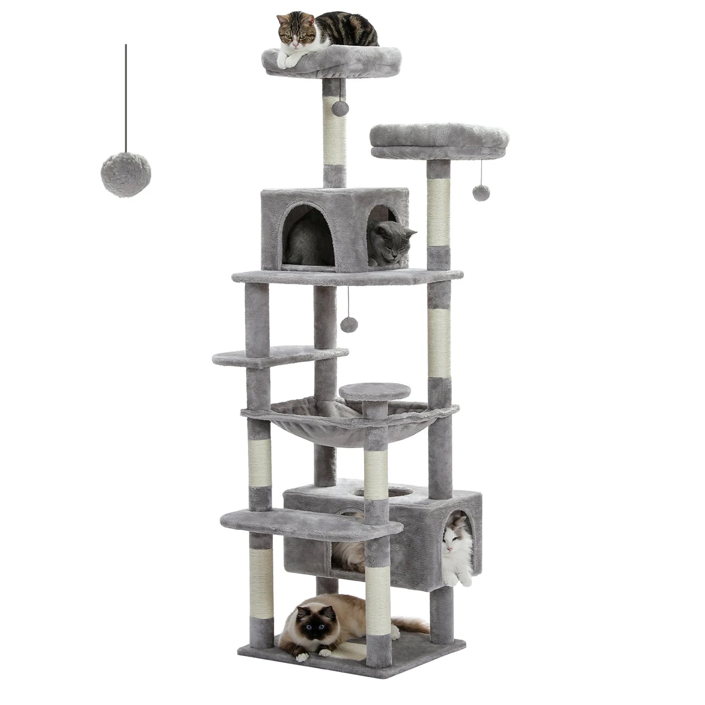 184cm Large Cat Tree And Tower For Indoor Cats With Scratching Posts And Hammock