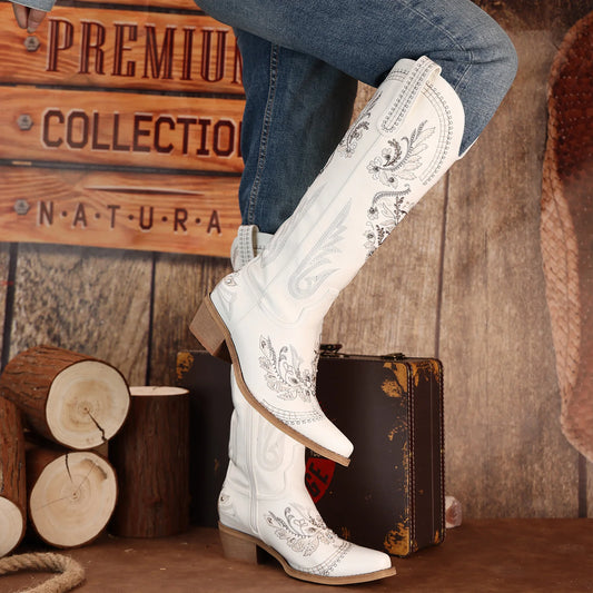 Sparkly Rhinestone Retro Cowboy Boots for Women - Wide Calf Knee High