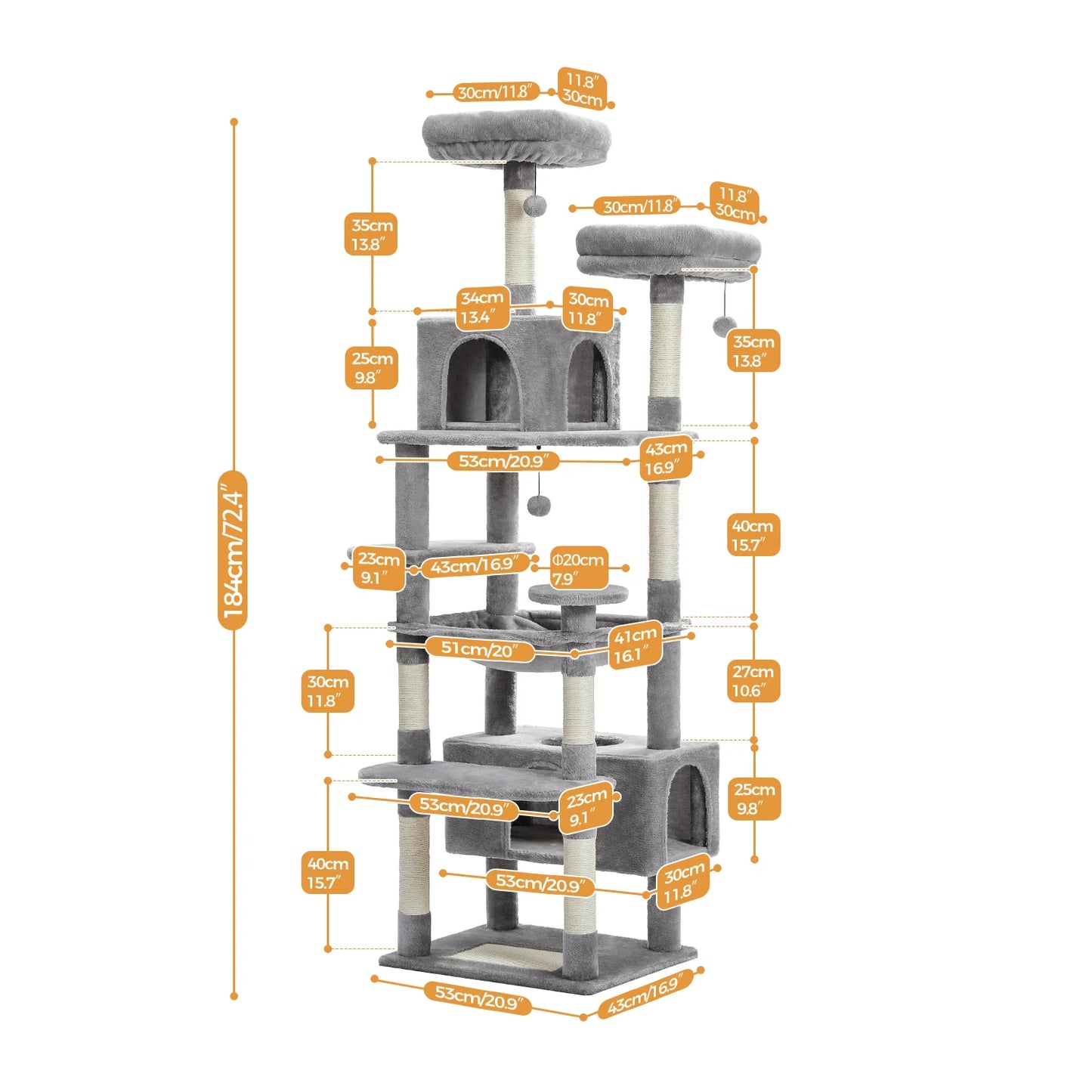 184cm Large Cat Tree And Tower For Indoor Cats With Scratching Posts And Hammock