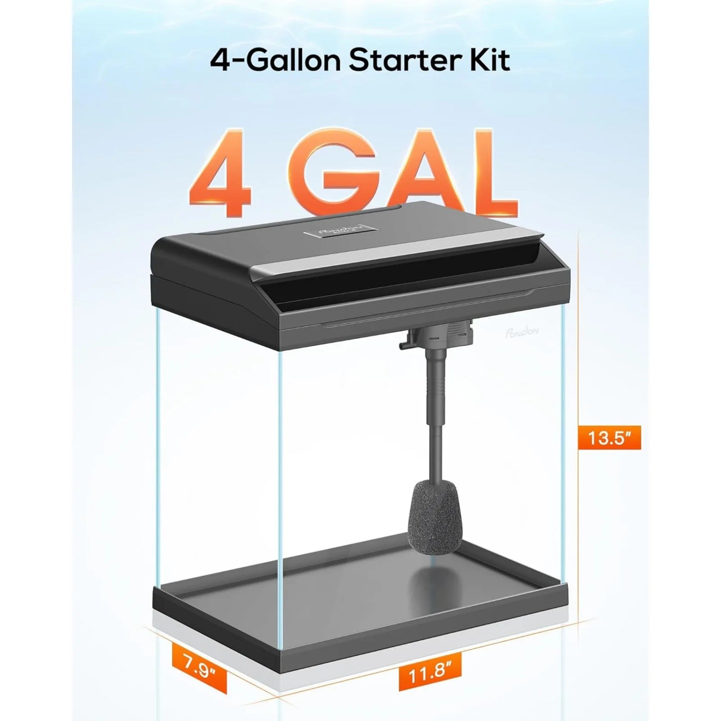 4 Gallon Fish Tank with Detachable Lid, Starter Kit with LED Light,