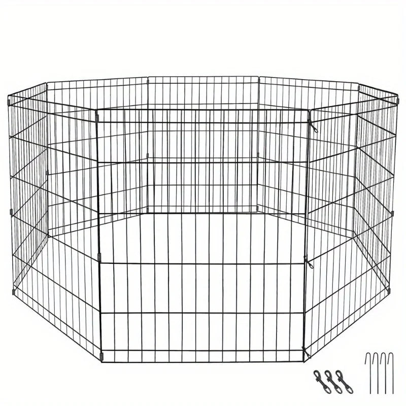 24" Dog Playpen Crate 8 Panel Fence Pet Play Pen Exercise Puppy Kennel Cage Yard