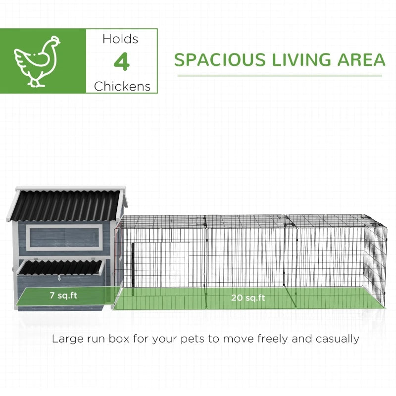 11' x 5' x 3.5' Wooden Chicken Coop with Nesting Box, Run, Pull-Out Tray, Perches For 2-4 Chickens