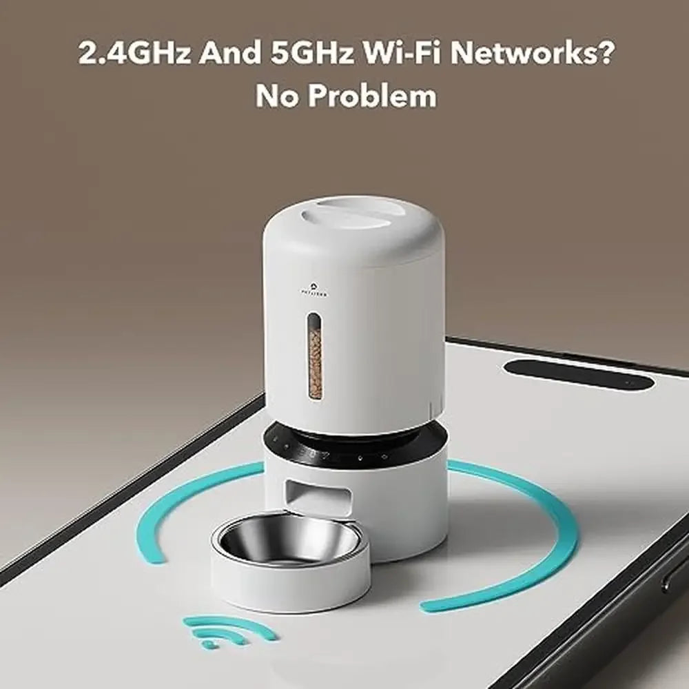 5G WiFi Automatic Pet Feeder 5L Timed Feeder Low Food Sensor Up to 10 Meals Smart Notification Steel Bowl
