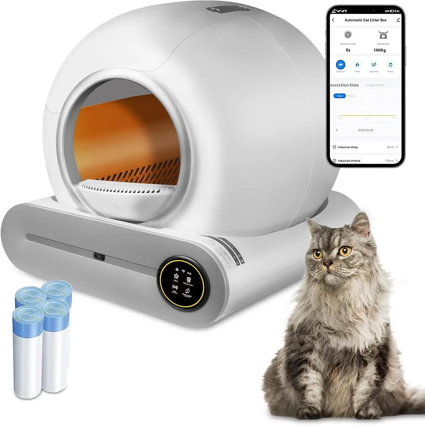 Self Cleaning Cat Litter Box 65L+9L Extra Large For Multiple Cats Features Negative Ion Sterilization