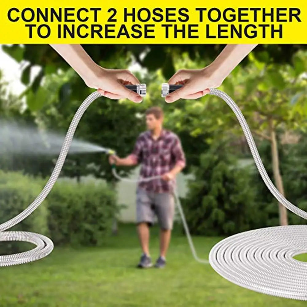 100 Foot Heavy Duty Stainless Steel Water Hose, Kink & Tangle Free