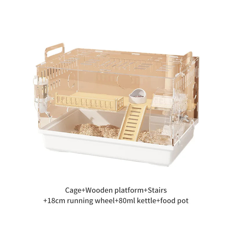 8 In 1 Acrylic Hamster Cage Wooden Accessories & Toys