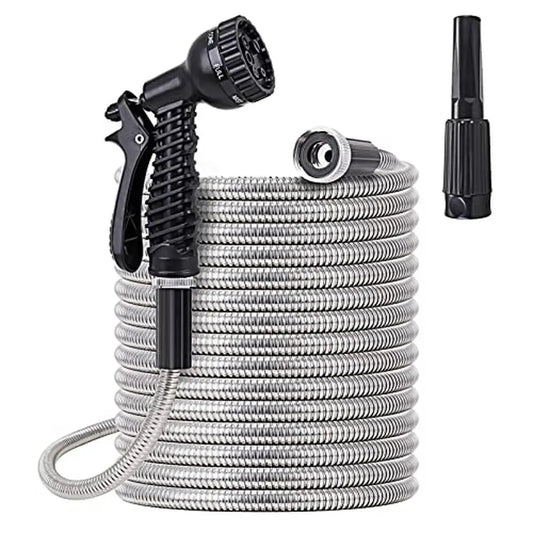 100 Foot Heavy Duty Stainless Steel Water Hose, Kink & Tangle Free