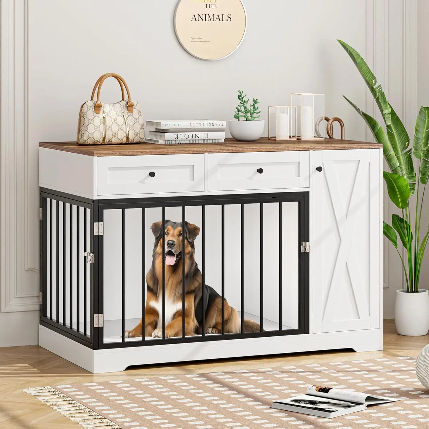 Dog Crate And Storage Cabinet Combination