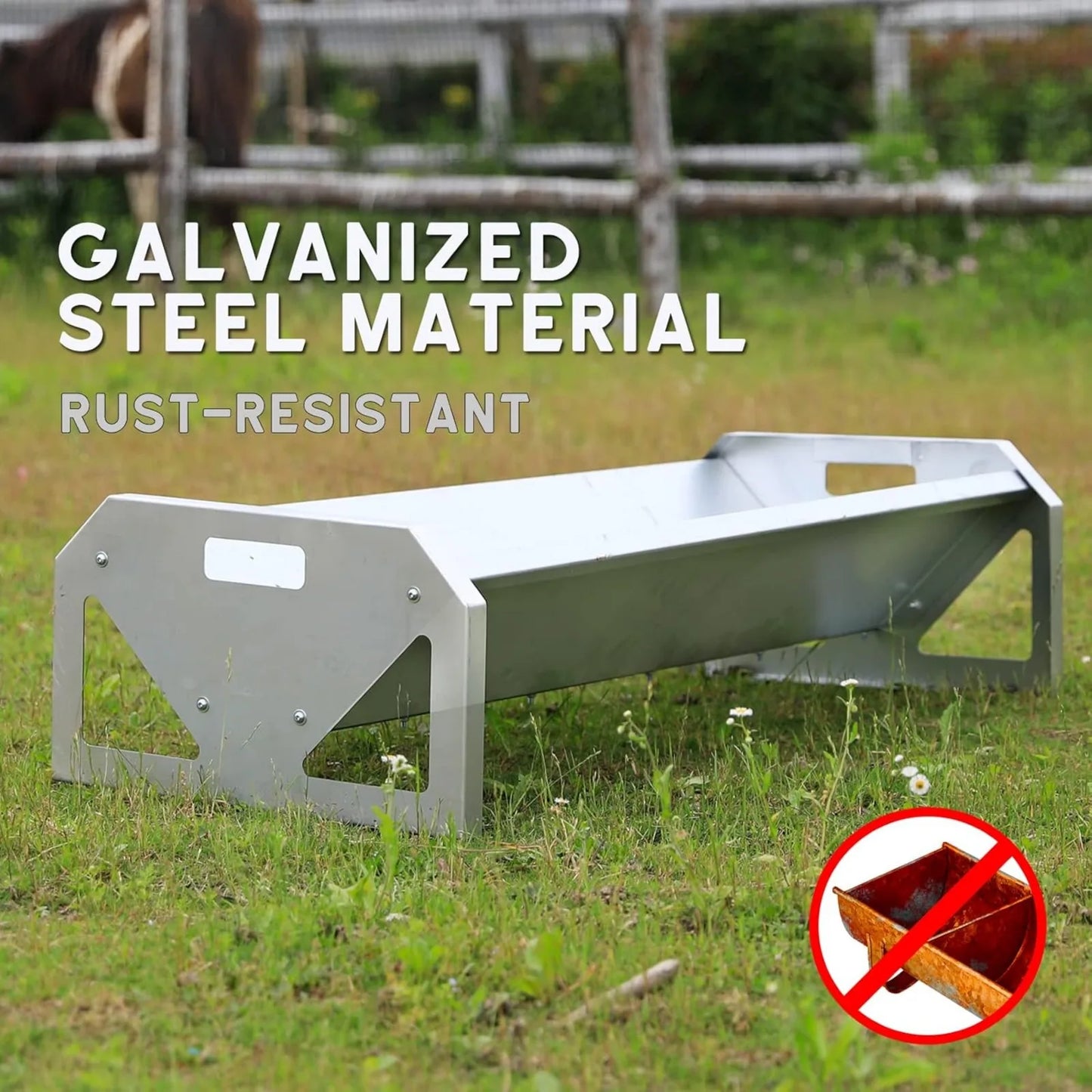 45" Long Heavy Duty, Large Capacity Galvanized Steel Livestock Feeding Trough