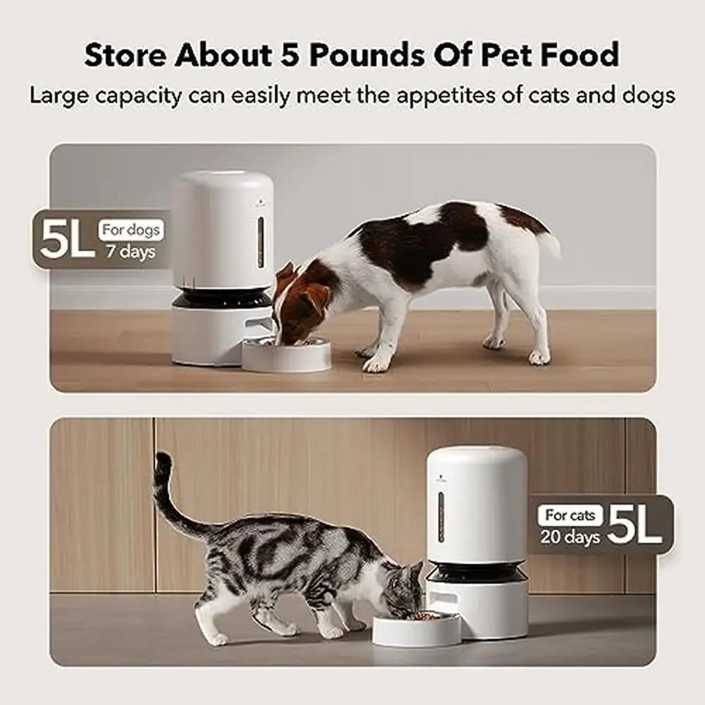 5G WiFi Automatic Pet Feeder 5L Timed Feeder Low Food Sensor Up to 10 Meals Smart Notification Steel Bowl