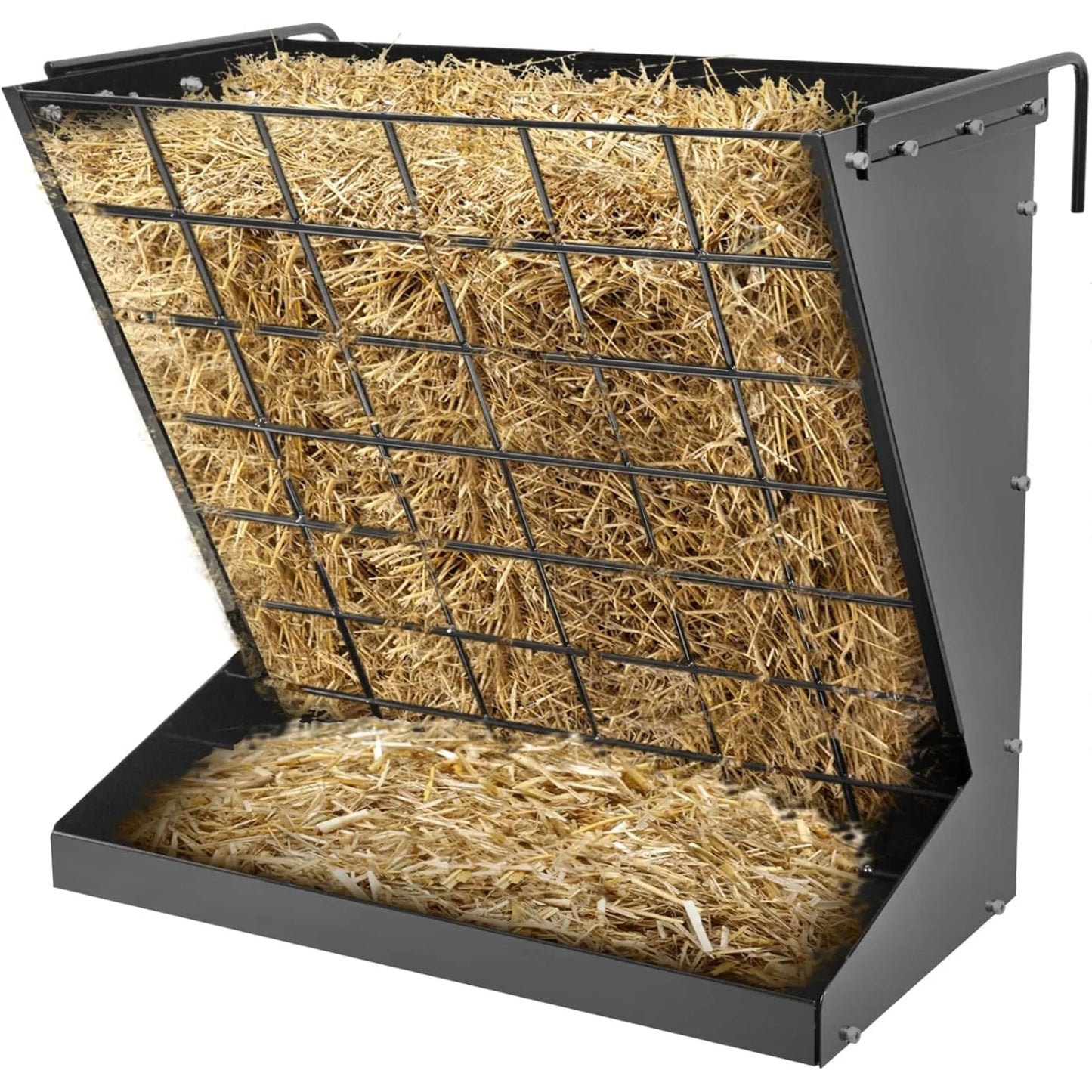 US Wall Mount, Heavy-Duty Hay Rack, Galvanized 2 in 1 Hay And Grain Feeder